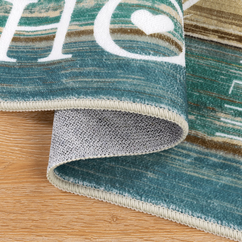 Machine Washable Non-Slip Kitchen Mat, Green/Brown/White