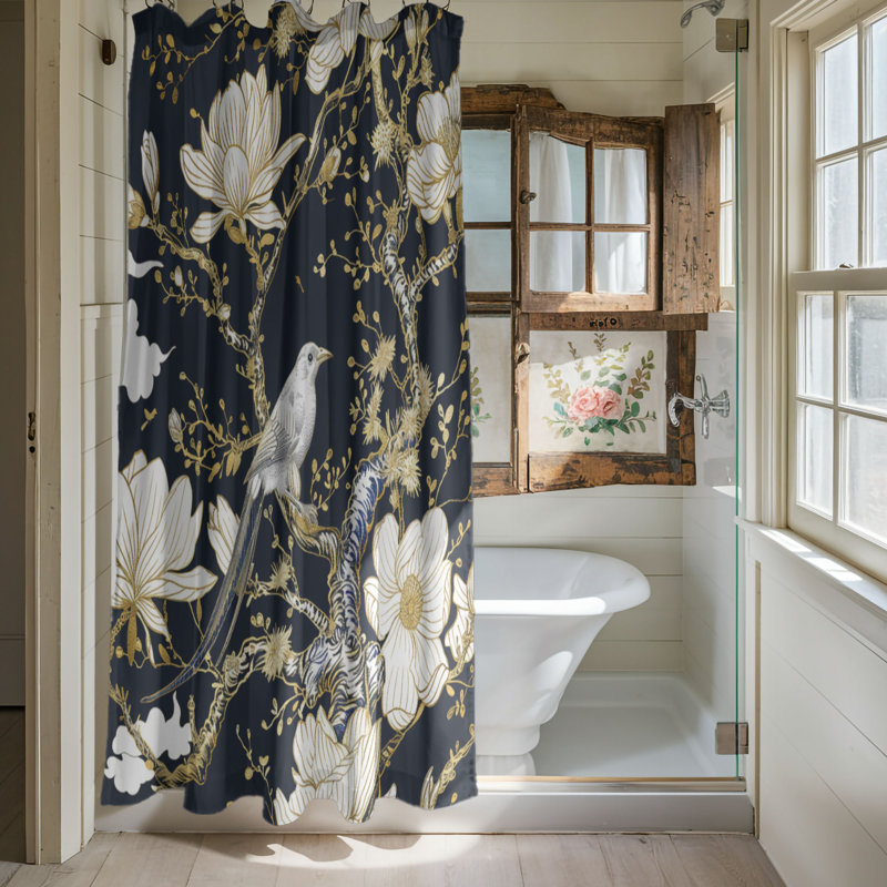 Rideau de douche 1 pièce Gold Bird Toile Art, H 74 po x l 71 po