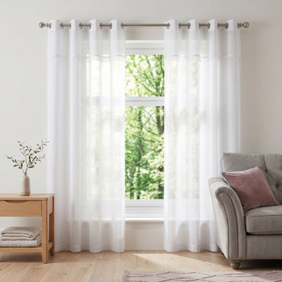 Rideau blanc transparent avec cantonnière intégrée, panneau de fenêtre à œillets de 137 x 213 cm (54 x 84 pouces) filtrant la lumière pour le salon et la chambre