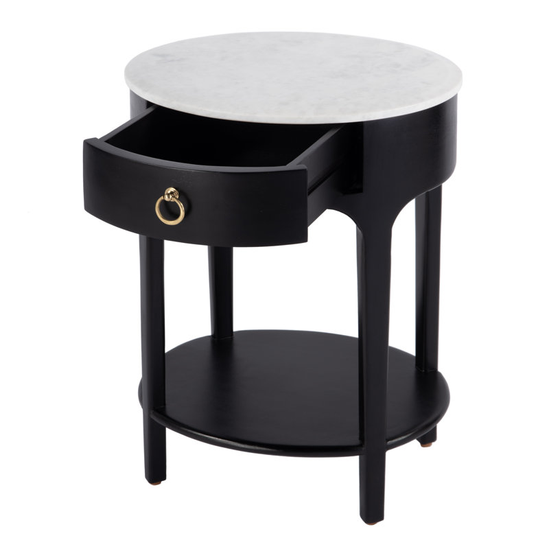 Ellen Marble Nightstand, Black
