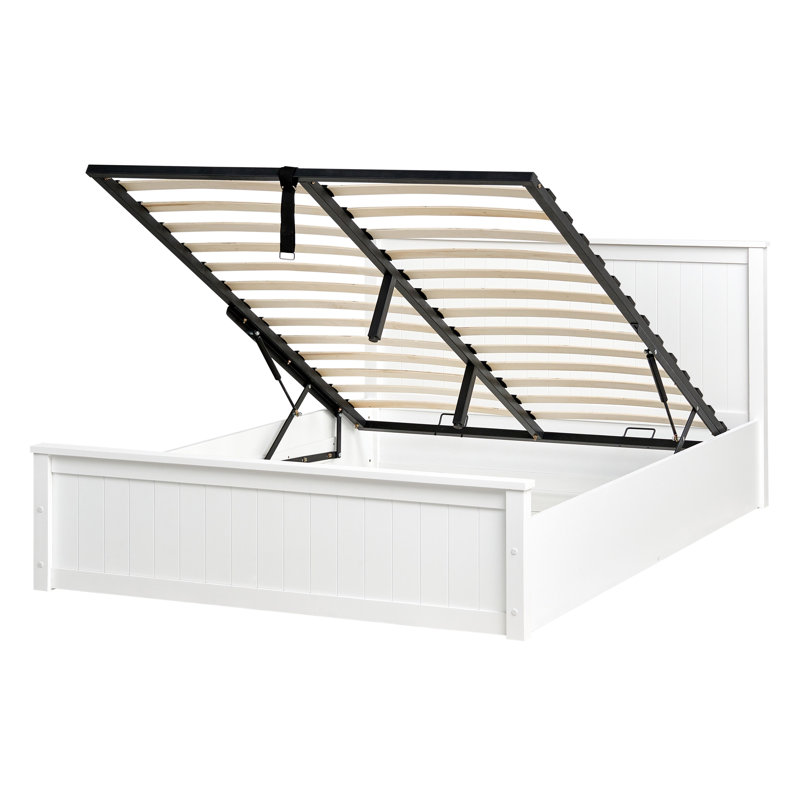 Ottoman Bed Pine Wood LAMBRES White, European Double (140 x 200 cm)