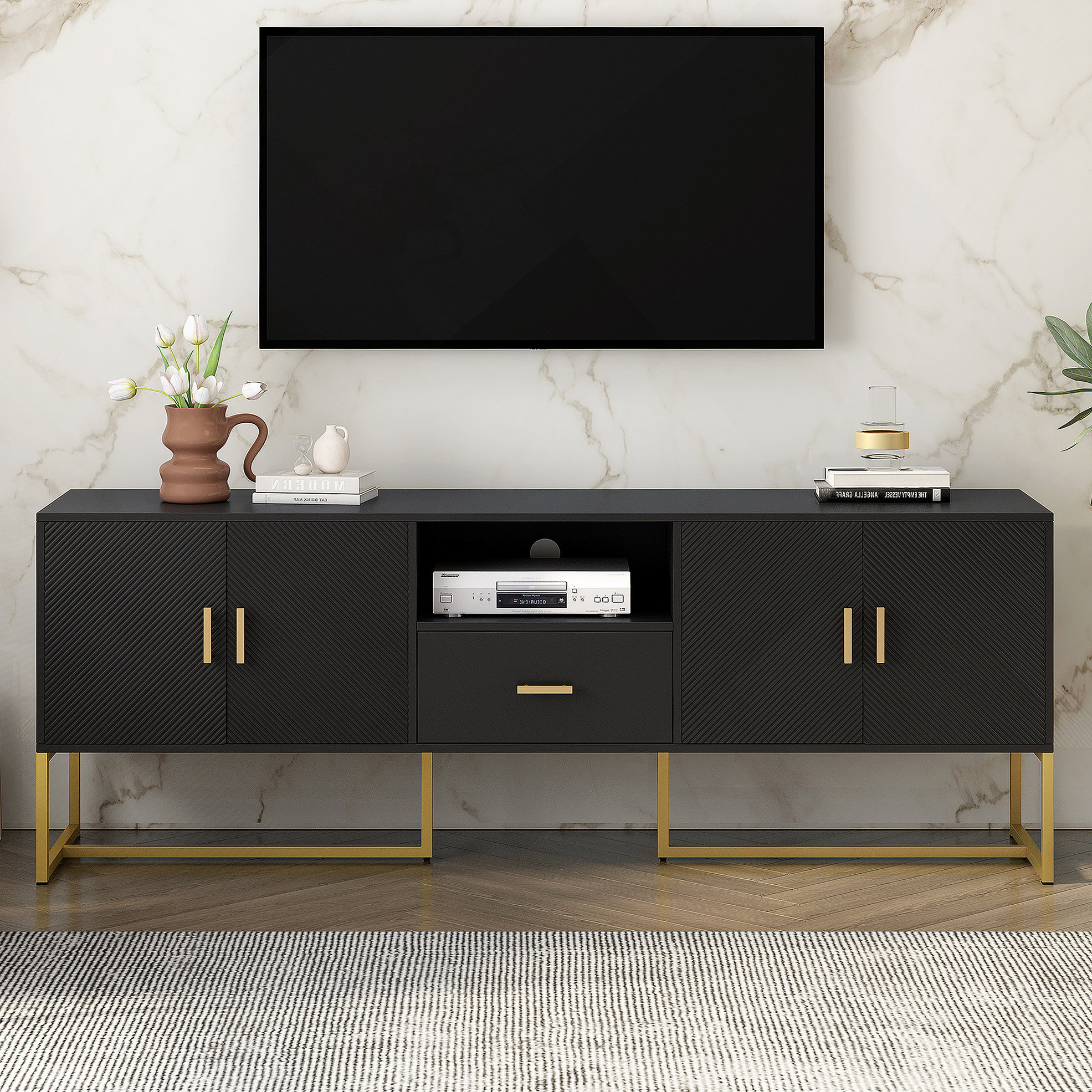 Mercer41 Modern TV Stand for TV up to 70 Inches,TV Cabinet with 1 ...