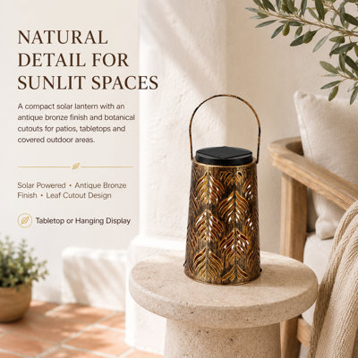 2-Piece Solar Outdoor Hanging Lantern Set with White & Amber LED Light, Antique Bronze