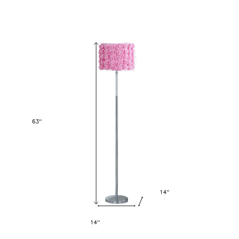 Abigail-Louise 63" Steel and Acrylic Floor Lamp With  Flowers Fabric Drum Shade, Pink