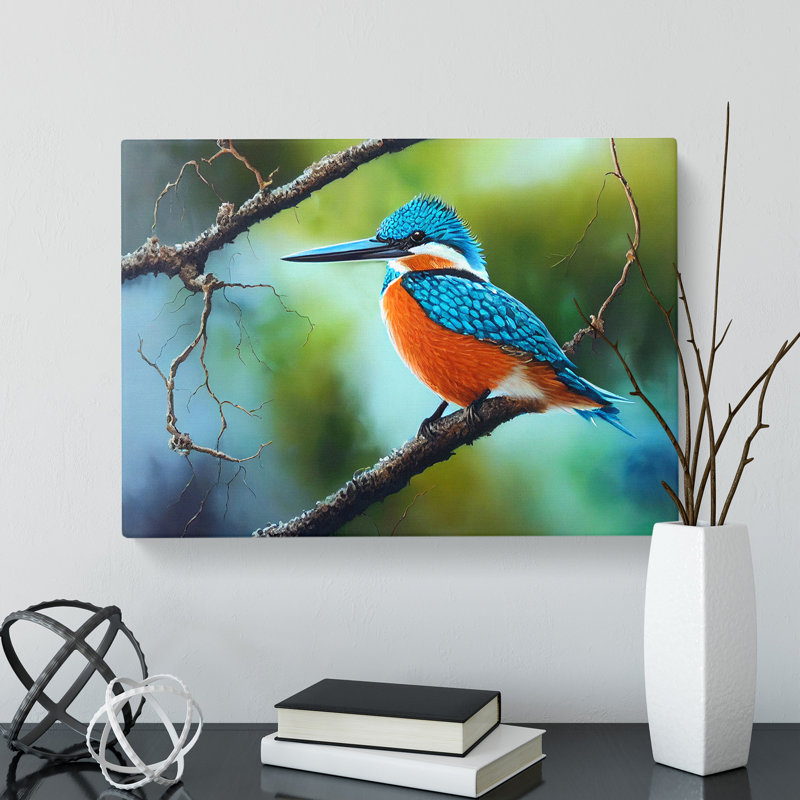 An Effervescent Kingfisher Bird - Wrapped Canvas, 50cm H x 76cm W x 3cm D