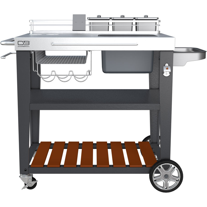 Charbroil Black and Silver Steel Grill Cart with Wine Rack