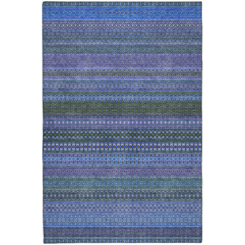 Premium Machine Washable Dream Shag ADS527 Striped Rug, Blue, 9' x 12'