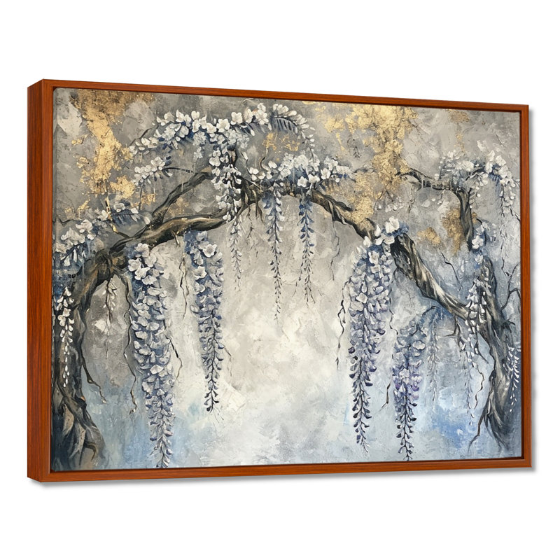 Arbre à glycine argenté argenté rétro - impression d'art mural floral, Toile avec cadre flottant brun