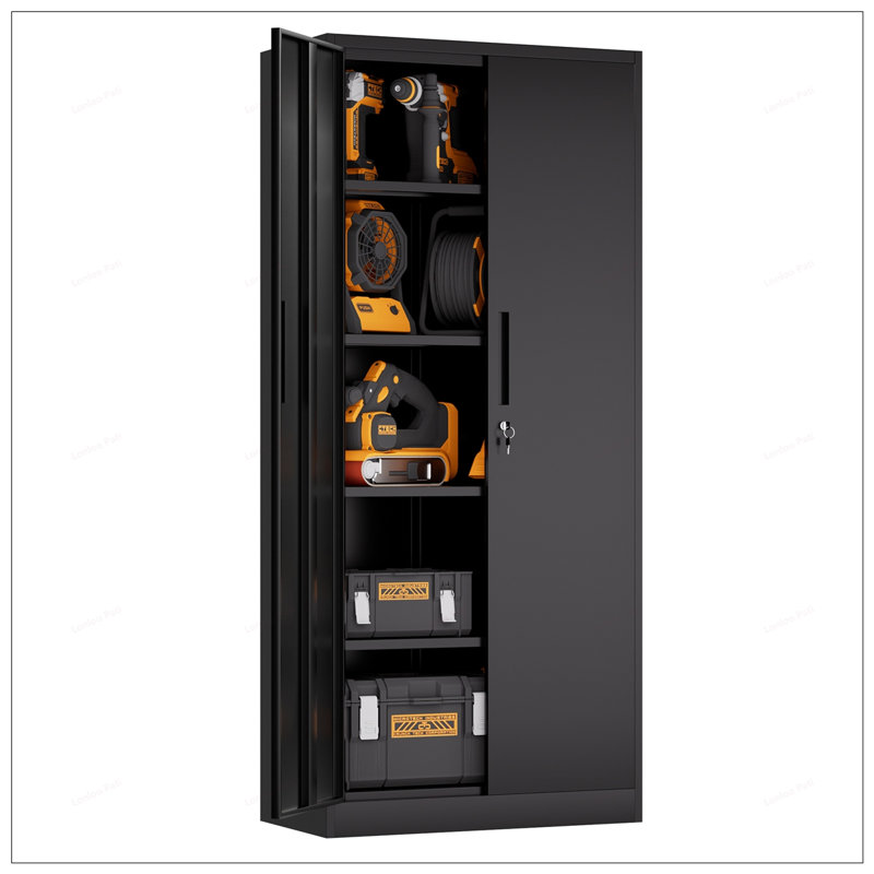 Durable Metal Garage Storage Cabinet with 4 Adjustable Shelves and 3-Point Locking System for Secure Organization, Black