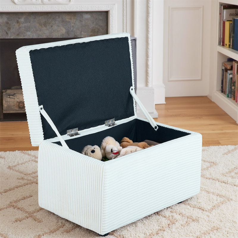 Large Corduroy Storage Ottoman Bench, Rectangular Foot Rest With Hidden Storage For Bedroom, Living Room, Or Entryway, White
