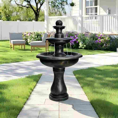 Fountains, 3-Tiered Modern Weather Resistant Outdoor Fountain for Garden Patio | Black | Concrete / Cement