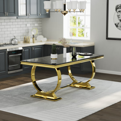 Ensemble de table de salle à manger doré avec 4 chaises de salle à manger Boucle