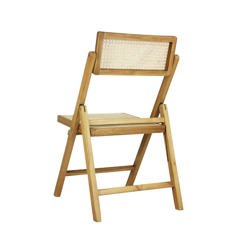 Theo Light Brown Wood and Rattan Folding Chairs, Set of 2