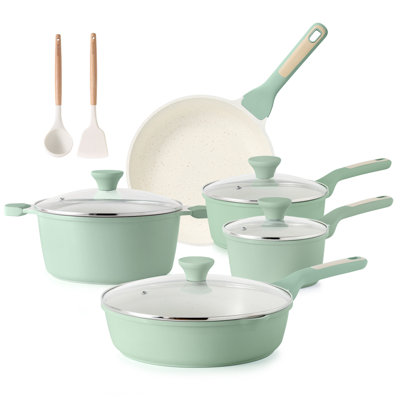 SENSARTE Nonstick Ceramic Cookware Set 11-Piece, Healthy and Non-toxic with Stay-Cool Handles and Silicone Utensils, PFAS & PFOA &PTFE Free