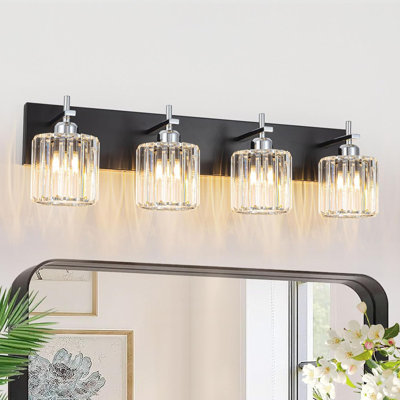 Éclairage pour salle de bain moderne en cristal, applique murale 4 lumières avec abat-jour rond, luminaire à intensité variable pour miroir, chambre à coucher ou couloir
