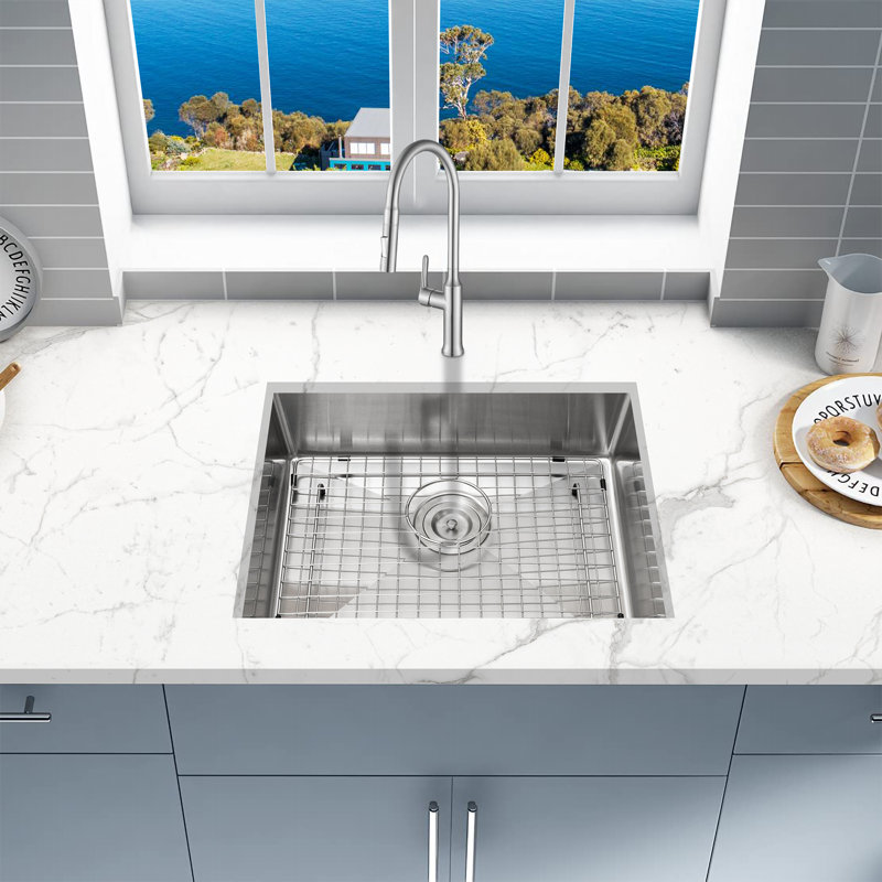 KBFmore Bowl Stainless Steel Kitchen Sink with Accessories, 3 Piece, 23"L x 18"W x 5.5"H - Single Bowl