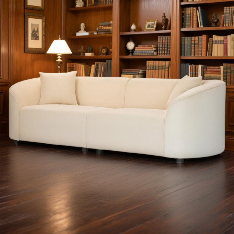 Canapé incurvé contemporain de 87 po blanc cassé: sièges moelleux, Beige