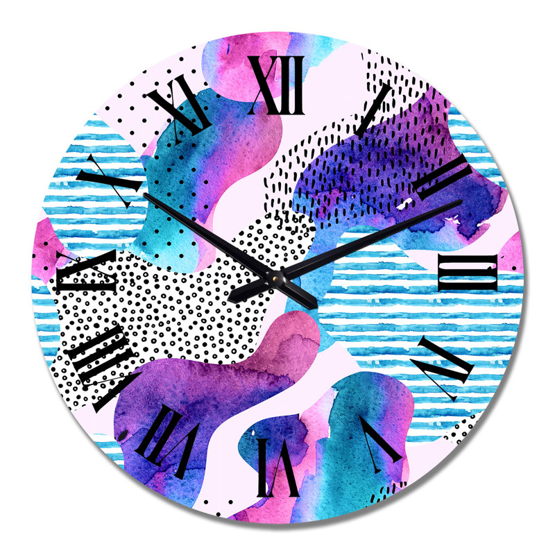 Horloge murale moderne formes organiques en mauve et turquoise I, Grand