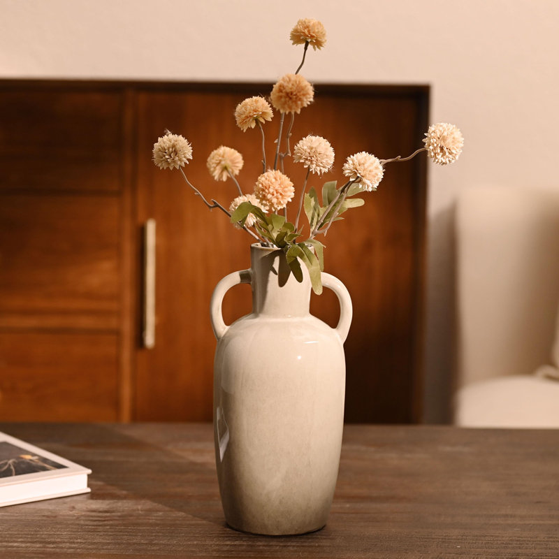 Vase cylindrique en céramique beige avec glacis réactif, 10,8 po de hauteur, décor rustique moderne, étanche, idéal pour les fleurs fraîches, les centres de table, les cadeaux pour la maison et les mariages