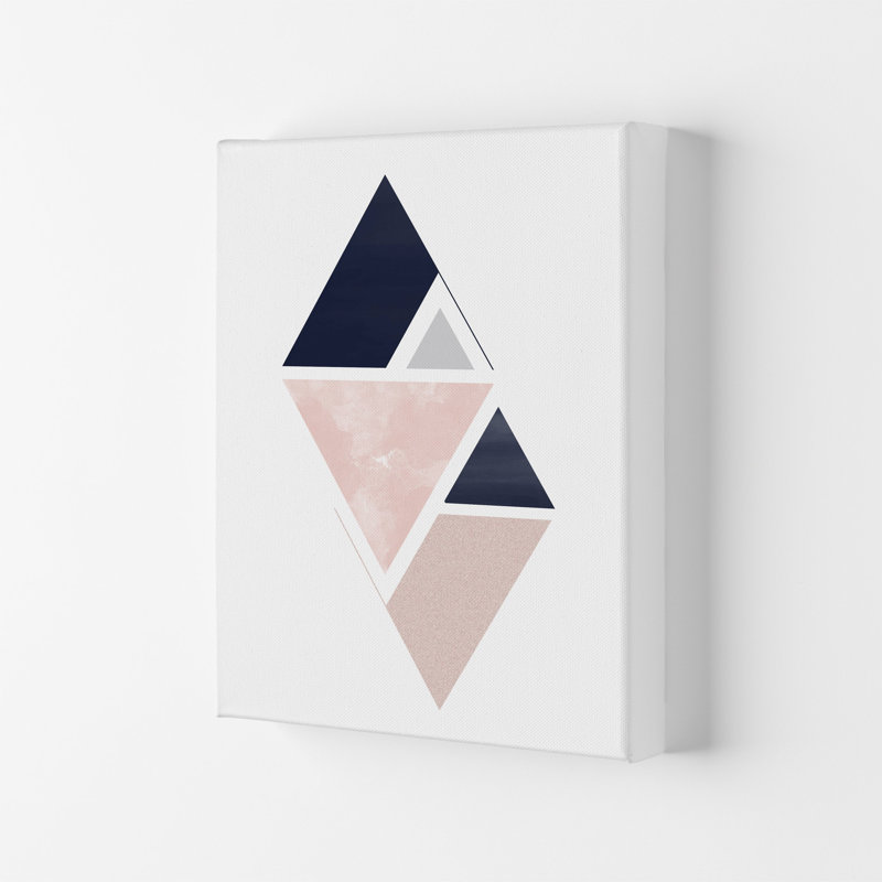 Navy And Marble Pink 3 by Pixy Paper - Print, 59.4cm H x 42cm W x 4cm D, Wrapped Canvas