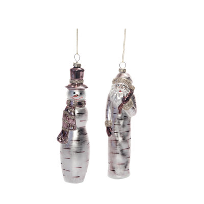  Glass Rustic Santa/Snowman Ornament Set of 2 Christmas Home Decorations