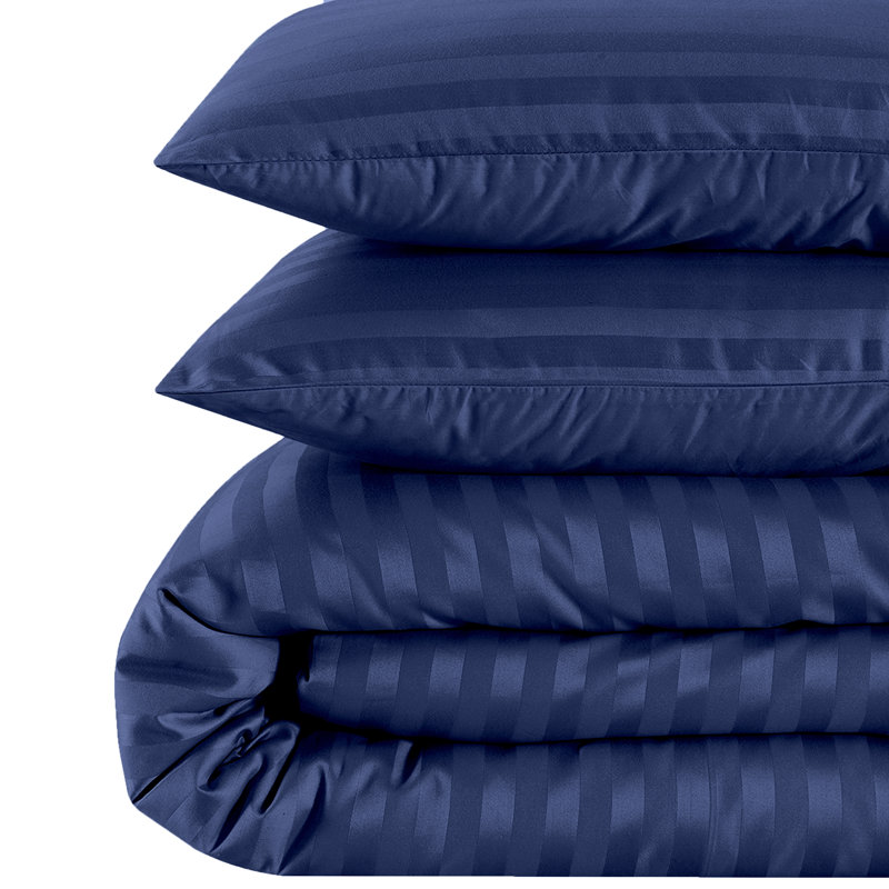 Klarita 250 TC Microfibre Reversible Striped Duvet Cover Set with Pillowcases,  Single - 1 Pillowcase (50 x 75 cm), Navy