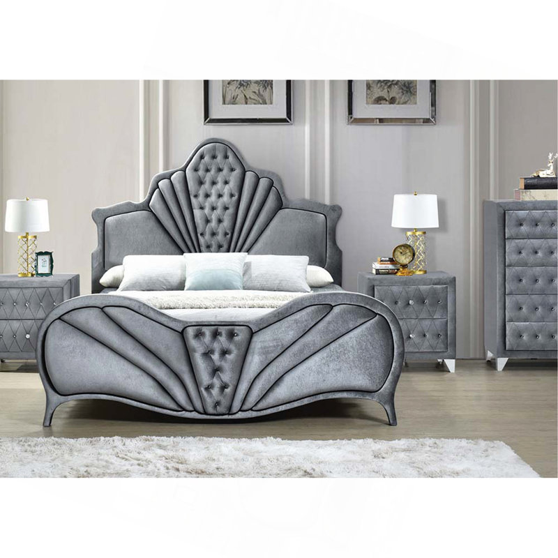 Grand lit en velours gris Dante