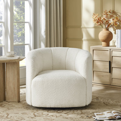 34" Boucle 360° Swivel Barrel Chair, Modern Upholstered Armchair for Living Room, Bedroom, Office