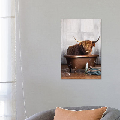 Highland Cow In The Tub by Domonique Brown - Print on Canvas