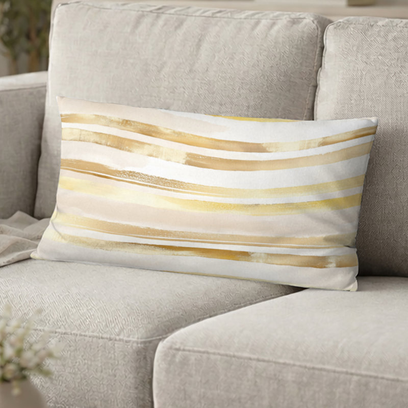 Coussin décoratif à rayures - Coussin imprimé lignes dorées modernes, H 12 po x l 20 po