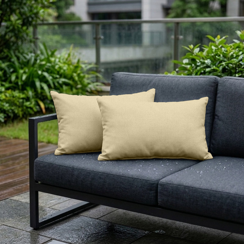 Set of 2 Sunbrella® Outdoor Throw Pillows, Rectangle Lumbar Throw Pillows Inserts with Covers, Canvas Antique Beige
