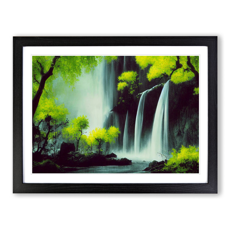 Joyous Waterfall - Single Picture Frame Print, 46cm H x 64cm W x 2cm D, Black