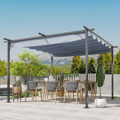 Outsunny 11.5' X 11.5' Retractable Pergola Canopy, Outdoor UV Protection & Sun Shade, Steel Frame For Garden, Grill, Patio, Backyard, Grey