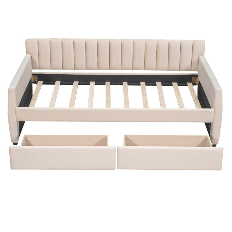 Elegant Upholstered Daybed with Convenient Drawers and Sturdy Wood Slat Support for Optimal Comfort, Beige