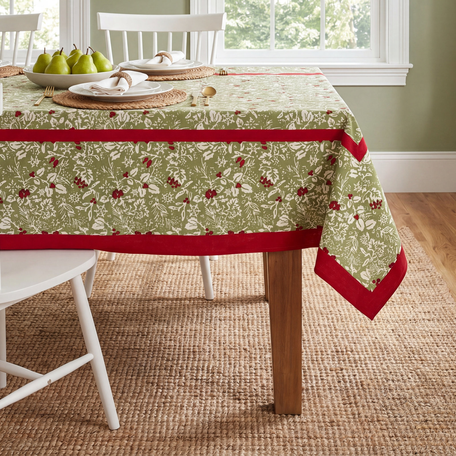 Liljan Floral Christmas Tablecloth, 59" Square