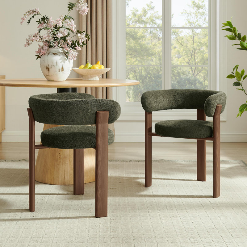 20" Seat Height Boucle Upholstered Arm Chair with Metal Legs, Green
