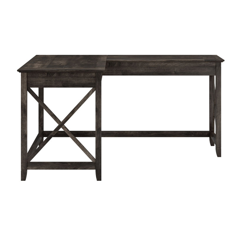 Ovia 60W L Shaped Desk, Dark Gray Hickory
