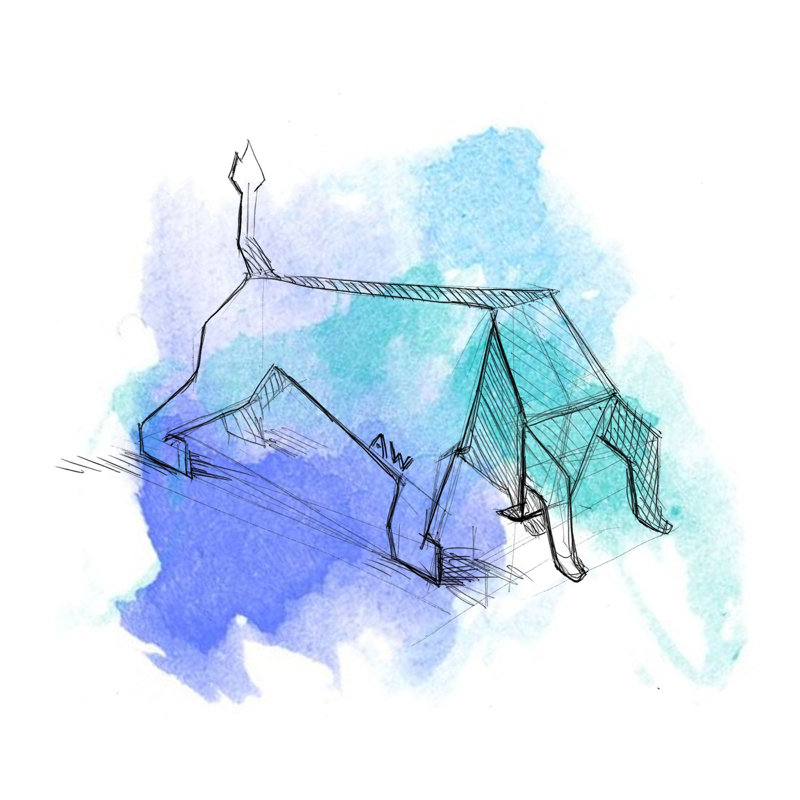 Sculpture géométrique en aluminium 6 "Bull Origami