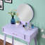 Contemporary Wood Vanity And Stool Set, Purple-1030505998