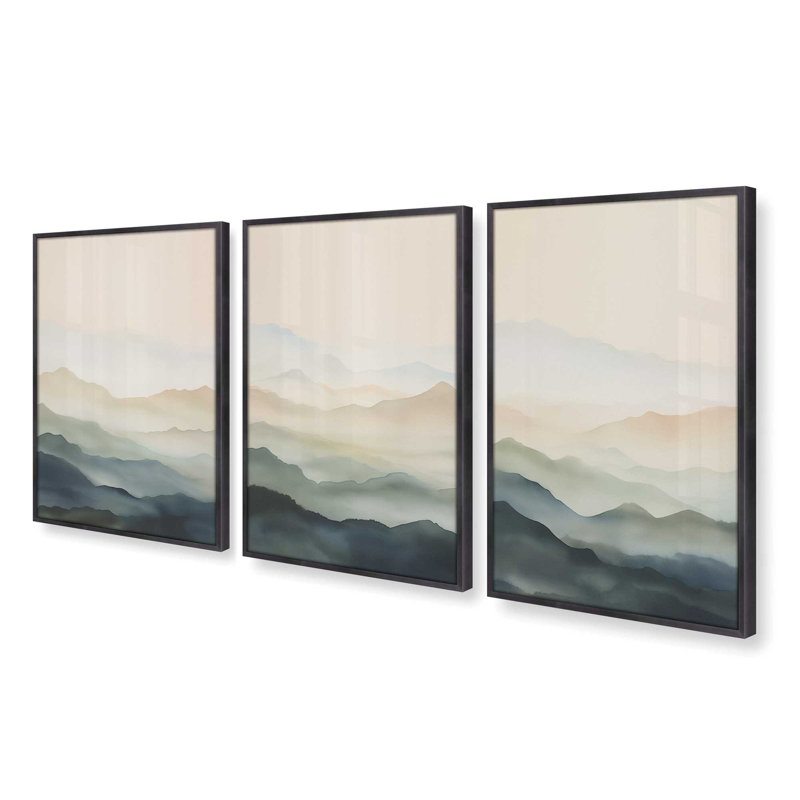 Ensemble de 3 estampes Silent Serenity dans un cadre de citronnelle, 16 po x 12 po, Zinc patiné, H 15,25 po x l 36,75 po