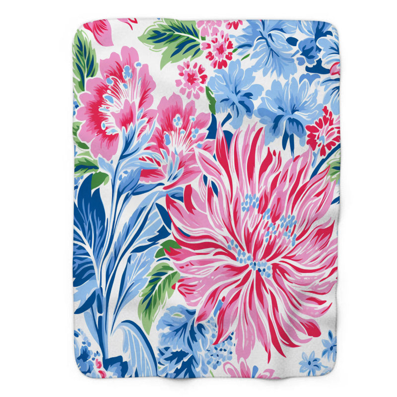Motif de balise maritime - 1 pièce Sherpa Premium, L 60 po x L 80 po, Fleurs BCBG en deux couleurs
