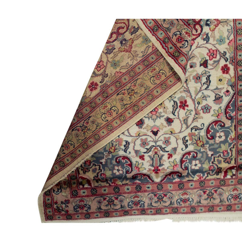 Tapis unique rose / gris / blanc / rouge noué à la main 3 pi x 5 pi 5 po