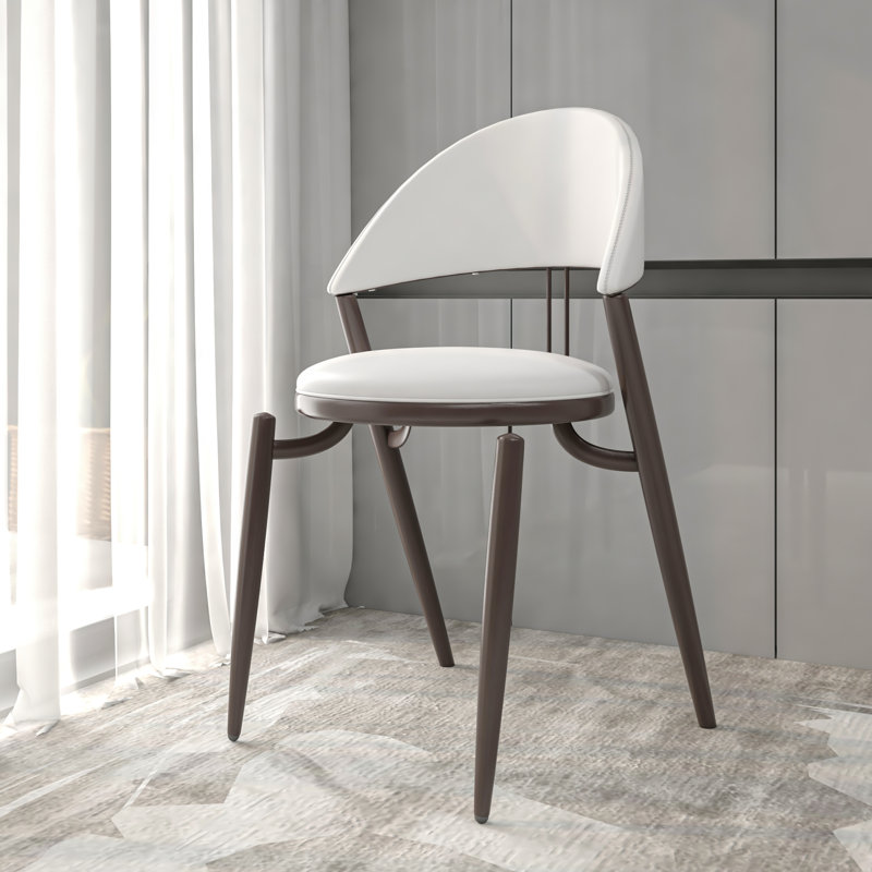 Chaise de salle à manger moderne en cuir, chaise d'appoint confortable à dossier ouvert avec pieds en métal élégants, Simple