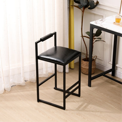 2 Black Counter Height Bar Stools: , Pu Leather Upholstered, Footrest, Robust Metal Frame For Functional Home Bars Of With Seat, Office Break Rooms