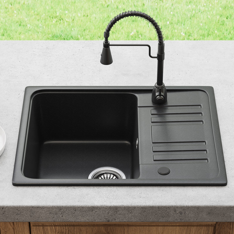 Belfry Kitchen 450mm W Single Bowl Quartz Stone Kitchen Sink with 1 Faucet Hole