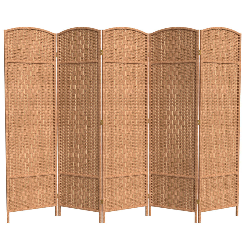 71" Tall Diamond Weave Fiber 6 Panel Room Divider, Natural, 5