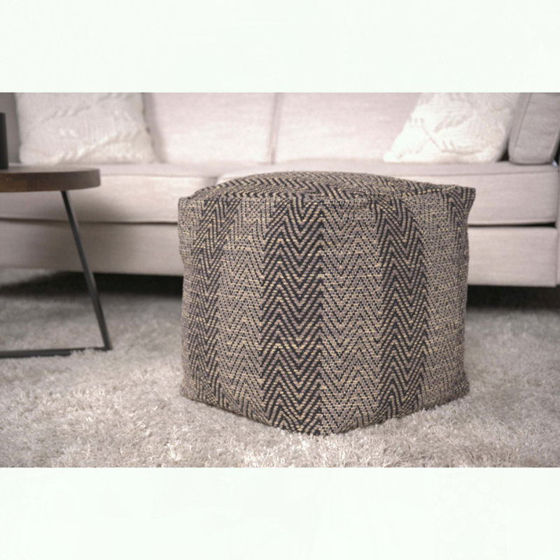 Handcrafted Cotton Pouf with Chevron Pattern