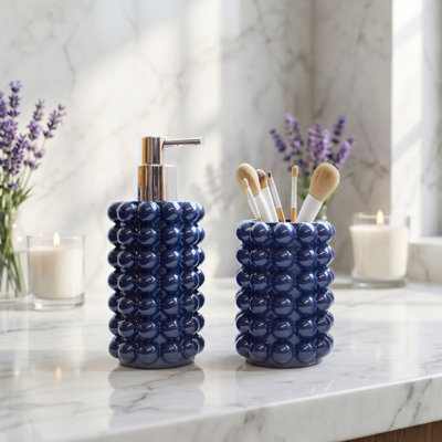 Ensemble d'accessoires de salle de bain texturé à bulles 2 pièces, distributeur de savon en résine et gobelet pour comptoir de salle de bain Bricen