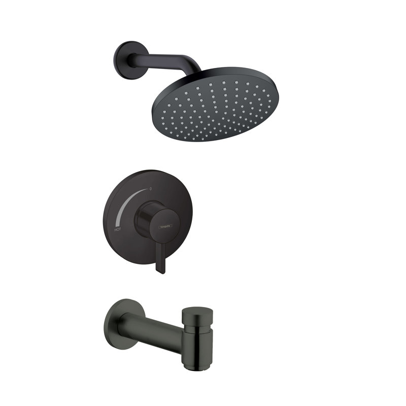 Ensemble de baignoire / douche à pression équilibrée hansgrohe Vernis, Noir mat, 1,5 gallons par minute