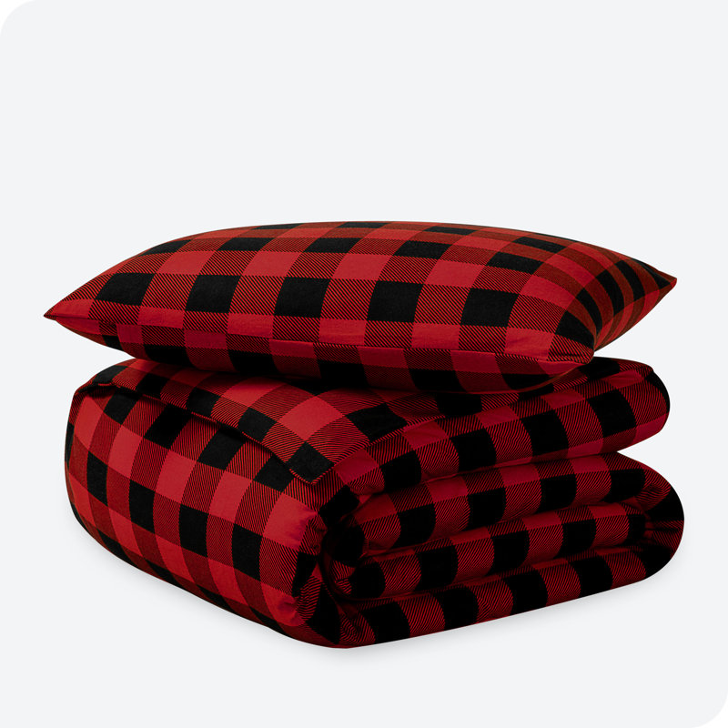 Flannel Duvet Cover and Sham Set, Red/Black, Twin/Twin XL Duvet Cover + 1 Standard Sham